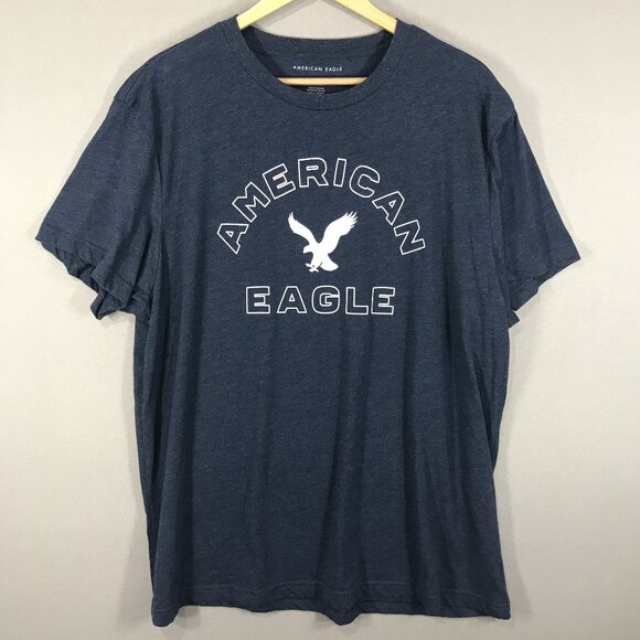 American Eagle T-Shirt Mens 2XL Blue Graphic AE Logo Tee Standard Short Sleeve - Picture 1 of 10